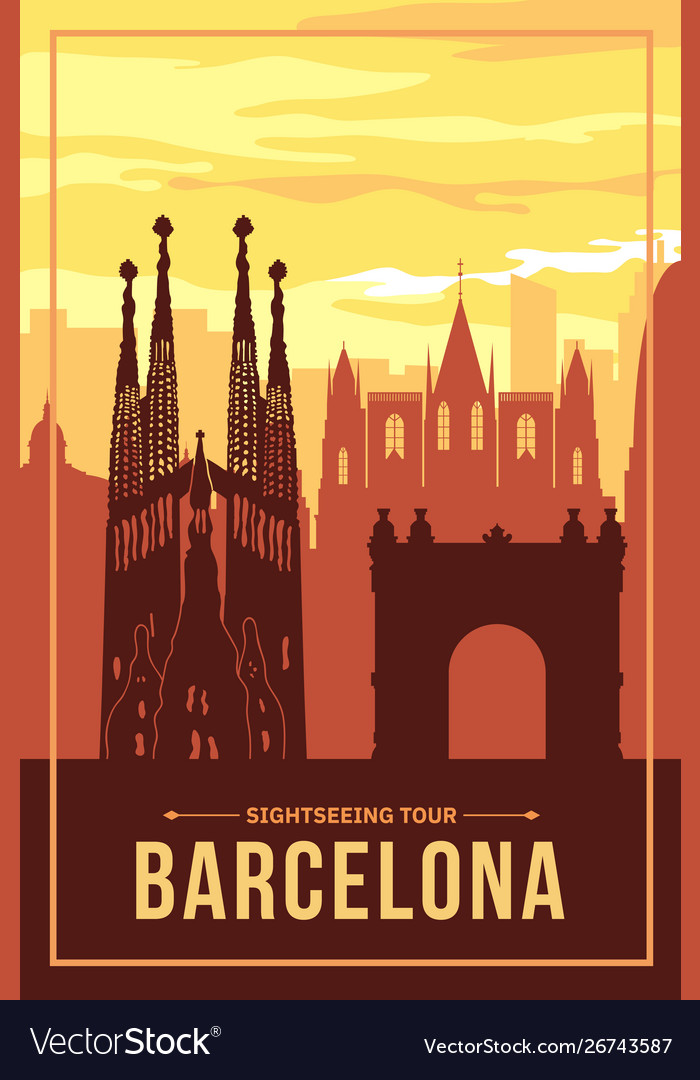 Placard with famous barcelona city scape