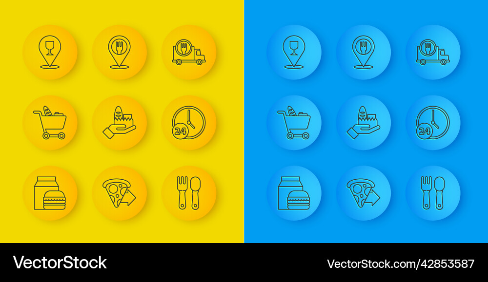 Set line online ordering and burger delivery Vector Image