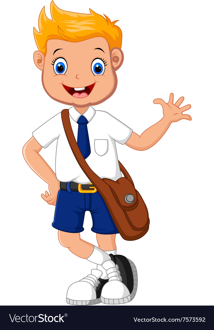 Cute boy in uniform waving hand Royalty Free Vector Image