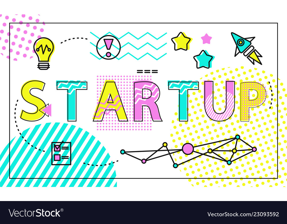 Start up poster and icons set vector image Start up poster and icons set