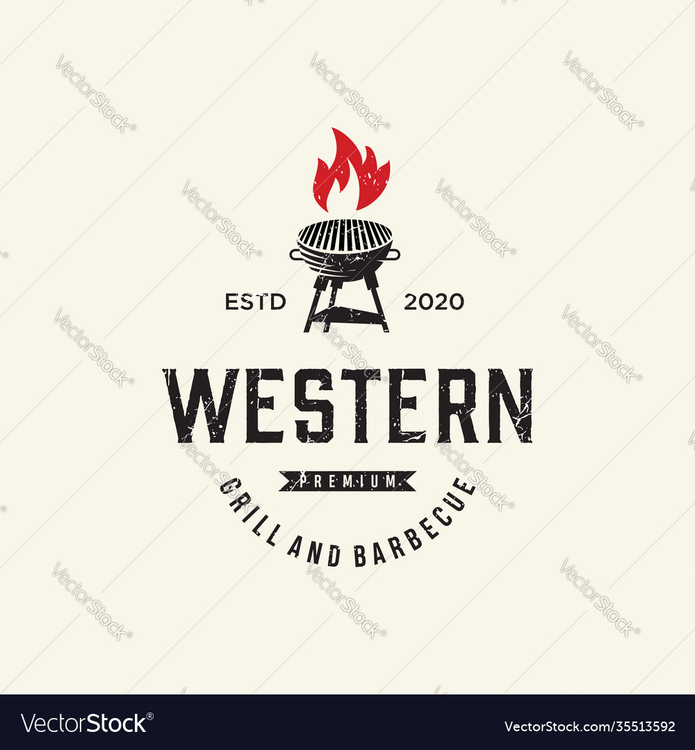 Vintage grill barbecue logo design rustic retro vector image Vintage grill barbecue logo design rustic retro