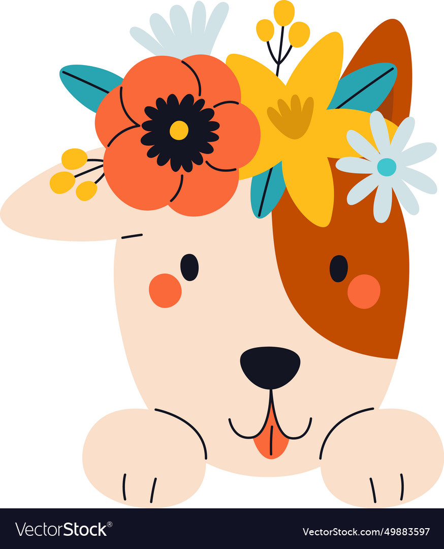 Dog with flowers headband Royalty Free Vector Image