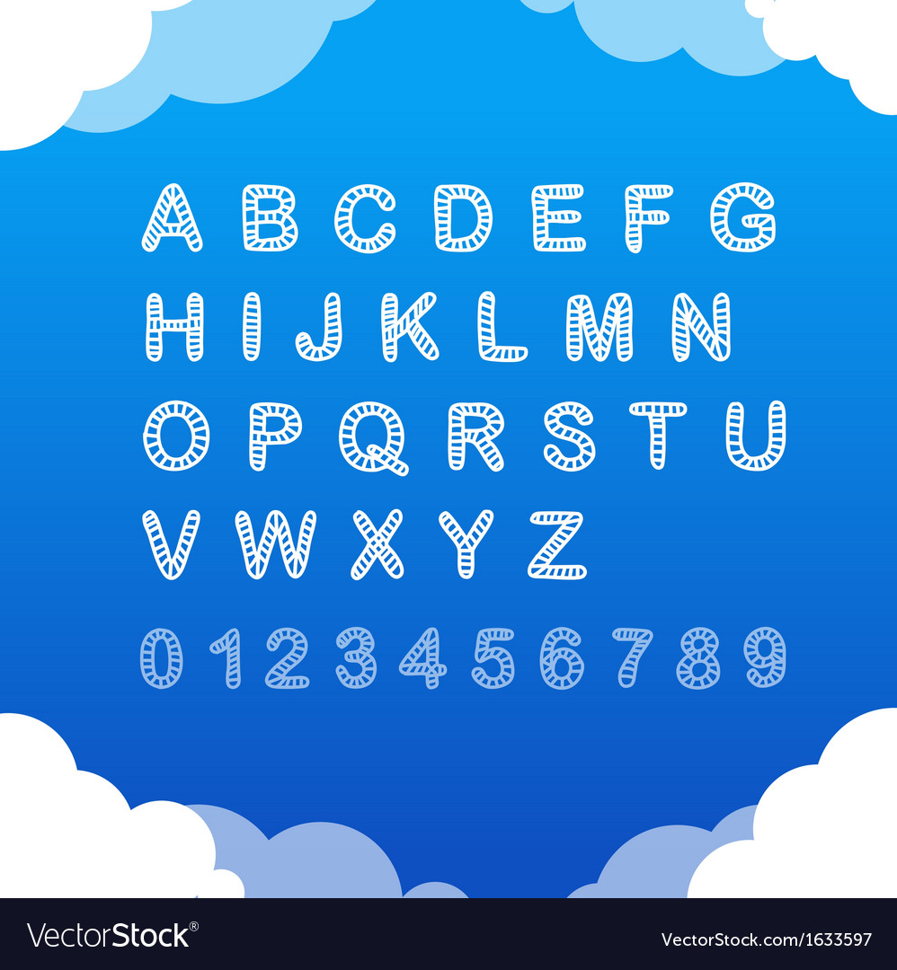 Sketch doodle cloudy font on blue background