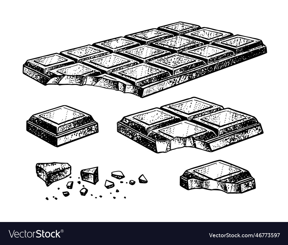 Sketch set of crumbled chocolate Royalty Free Vector Image