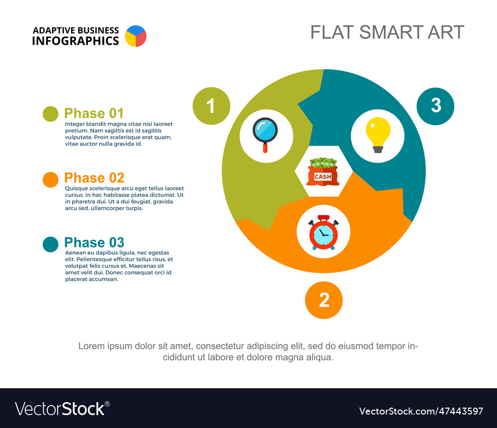 Three step process chart slide template Royalty Free Vector