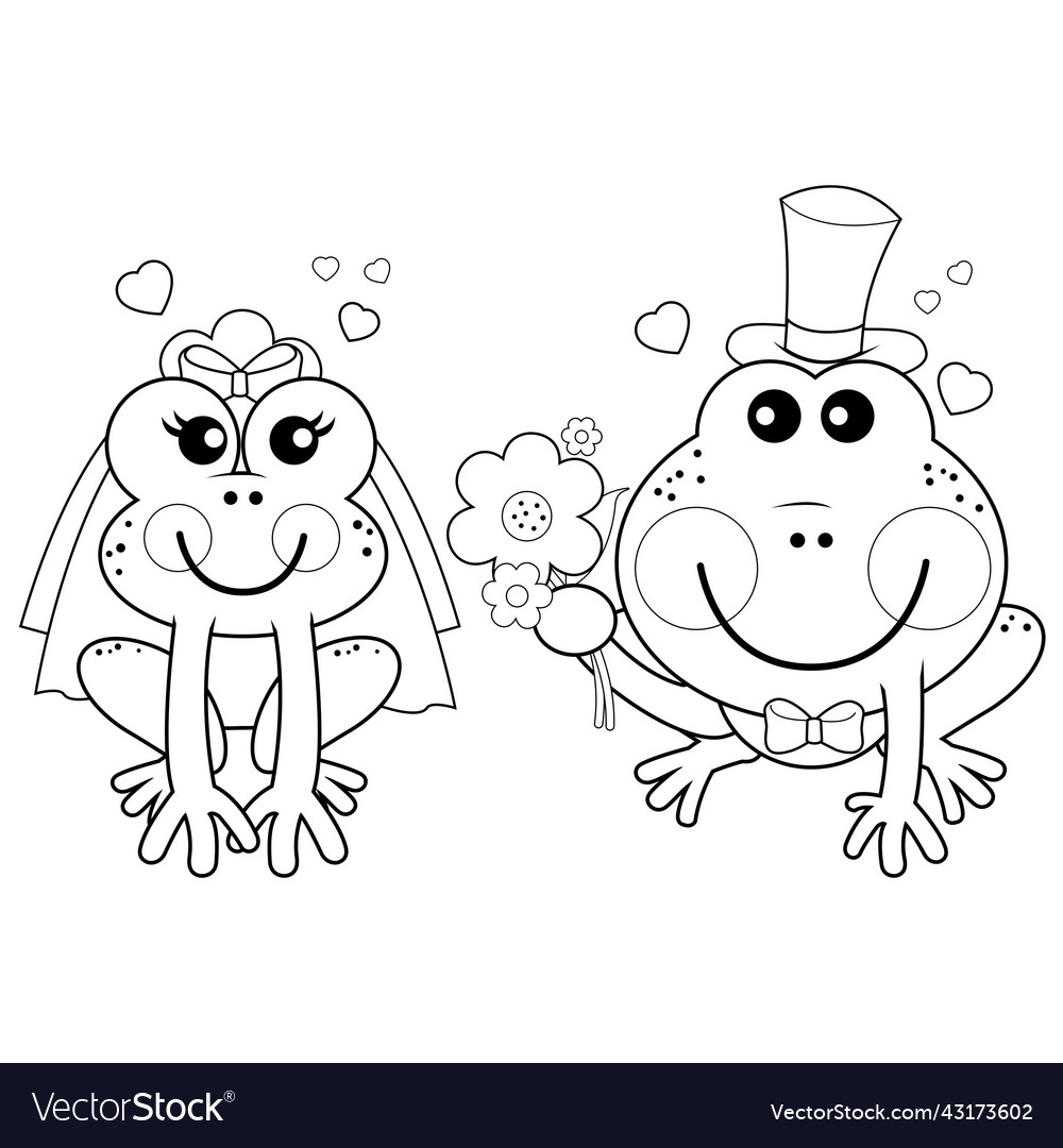 Cartoon bride and groom frogs wedding Royalty Free Vector