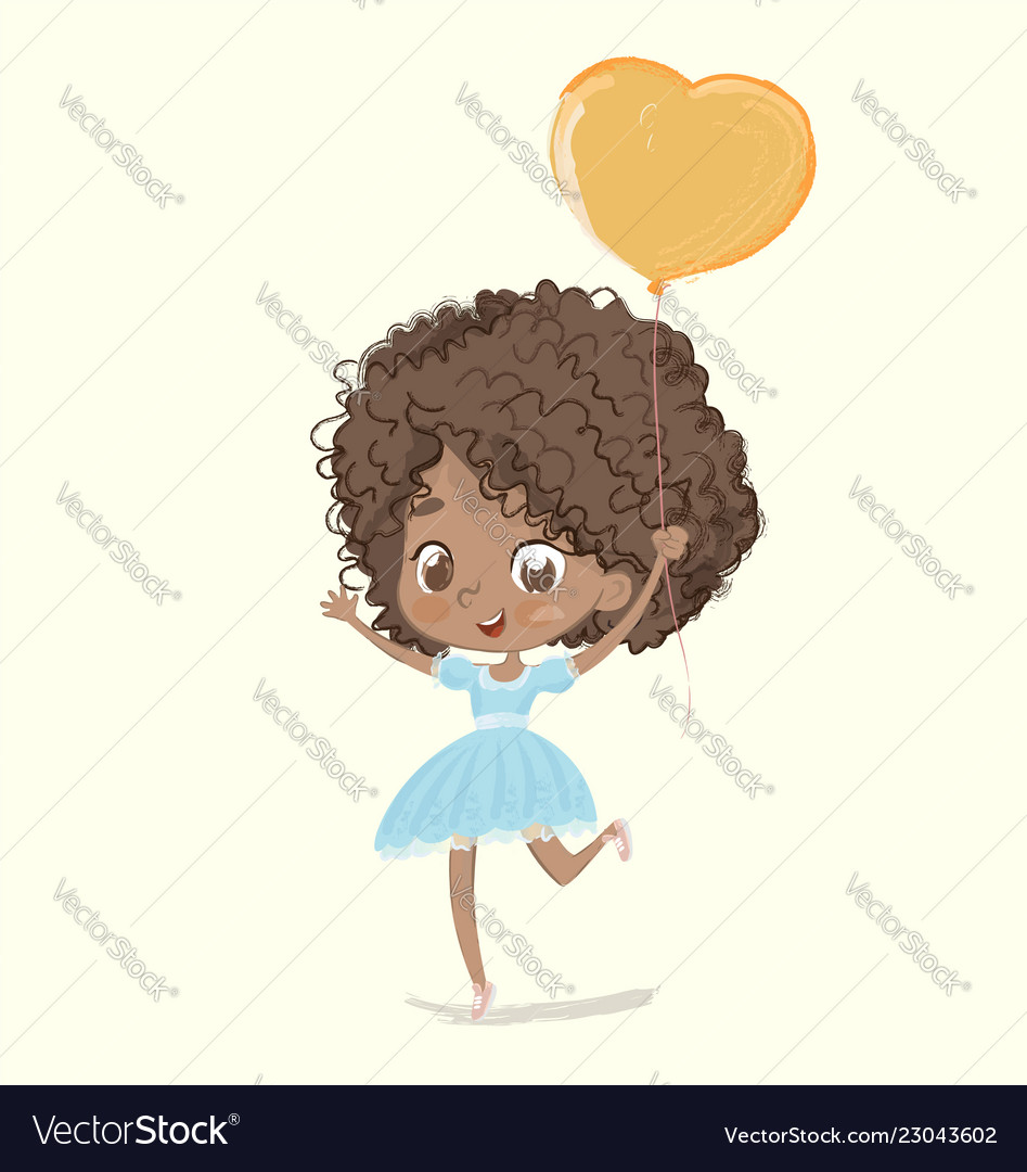 Cute African American Happy Girl With The Balloon Vector Image