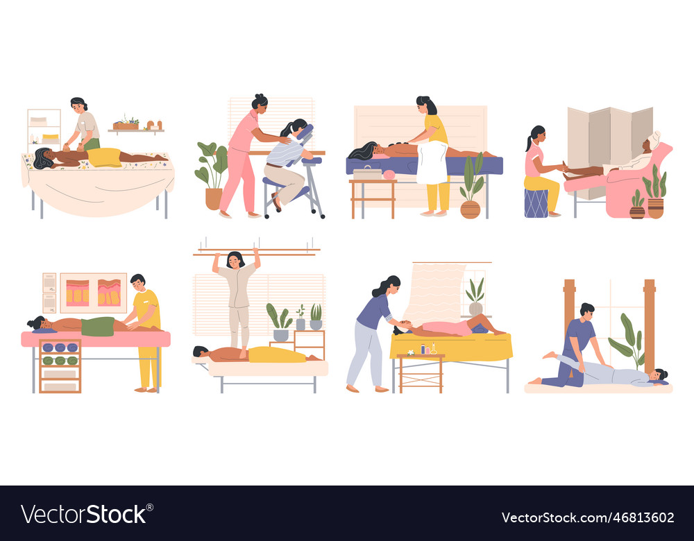 Massage types flat compositions Royalty Free Vector Image