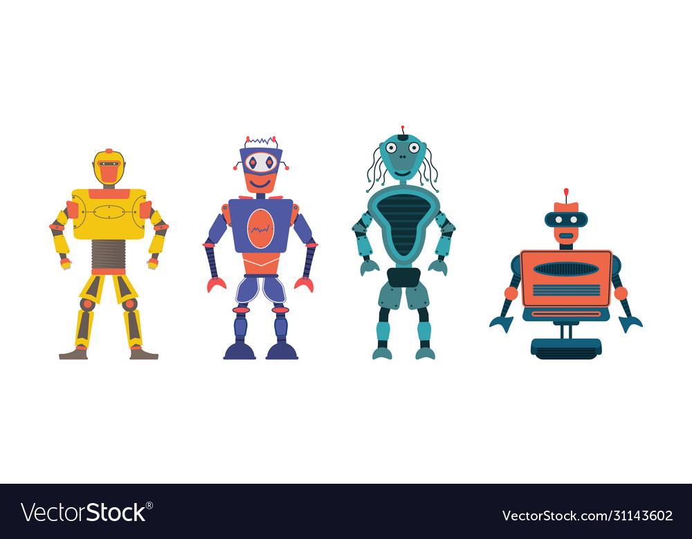 Set cartoon robots Royalty Free Vector Image - VectorStock