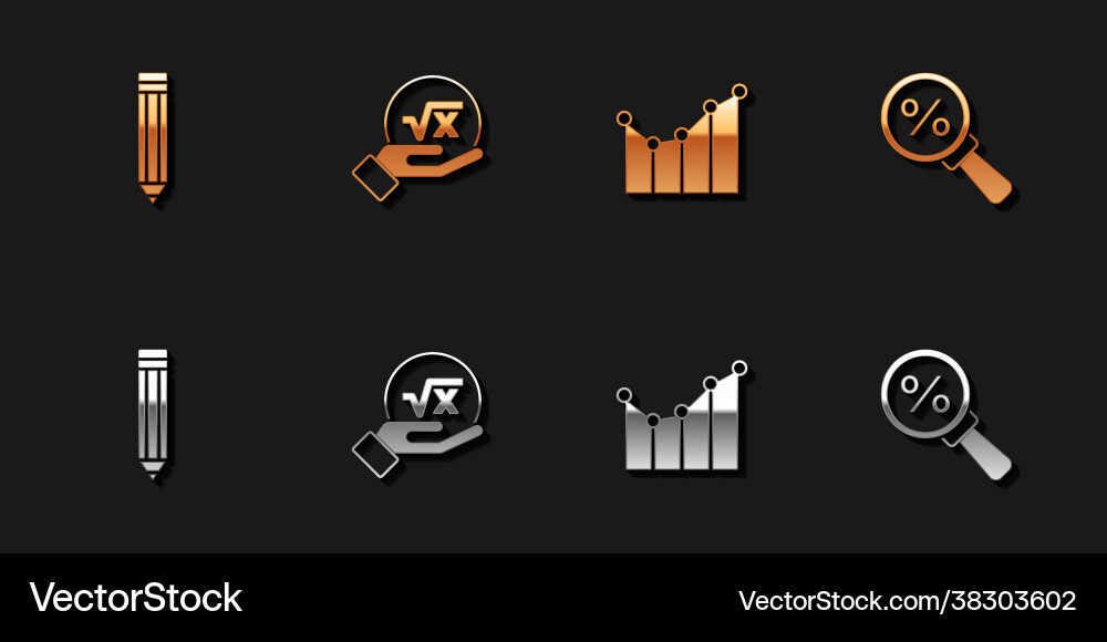 Set pencil square root x glyph graph Royalty Free Vector