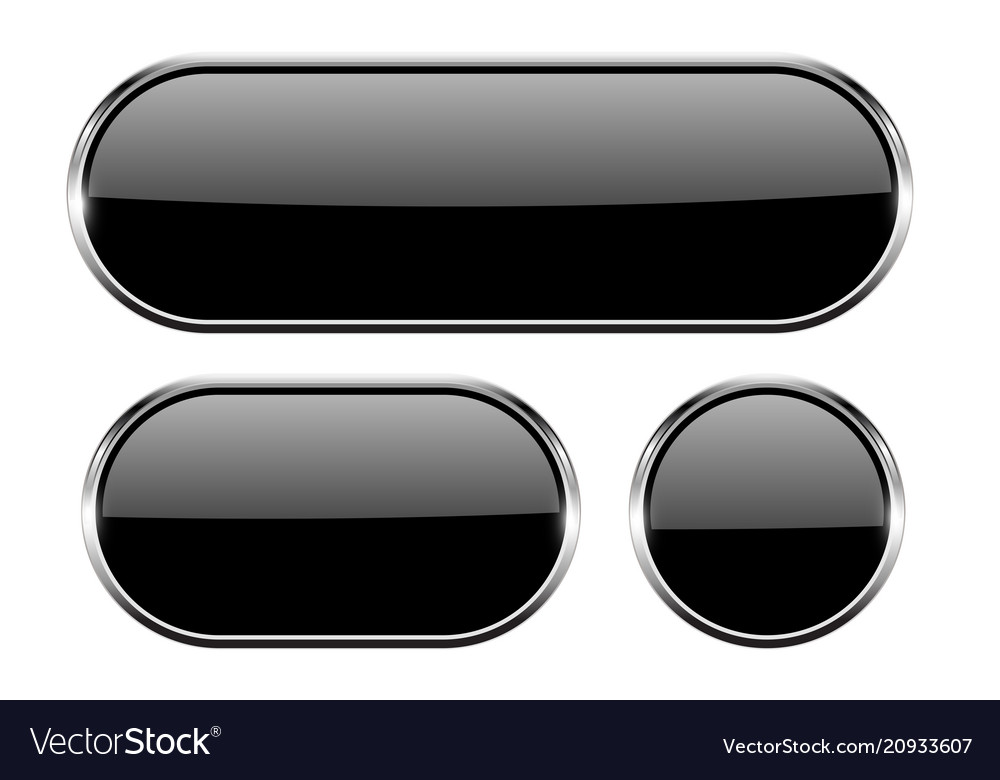 Black oval glass buttons with metal frame set Vector Image