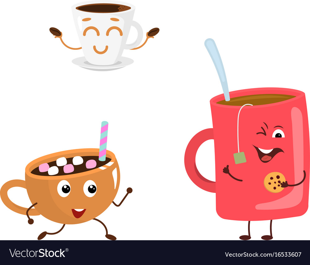 Set of funny characters from hot drink Royalty Free Vector