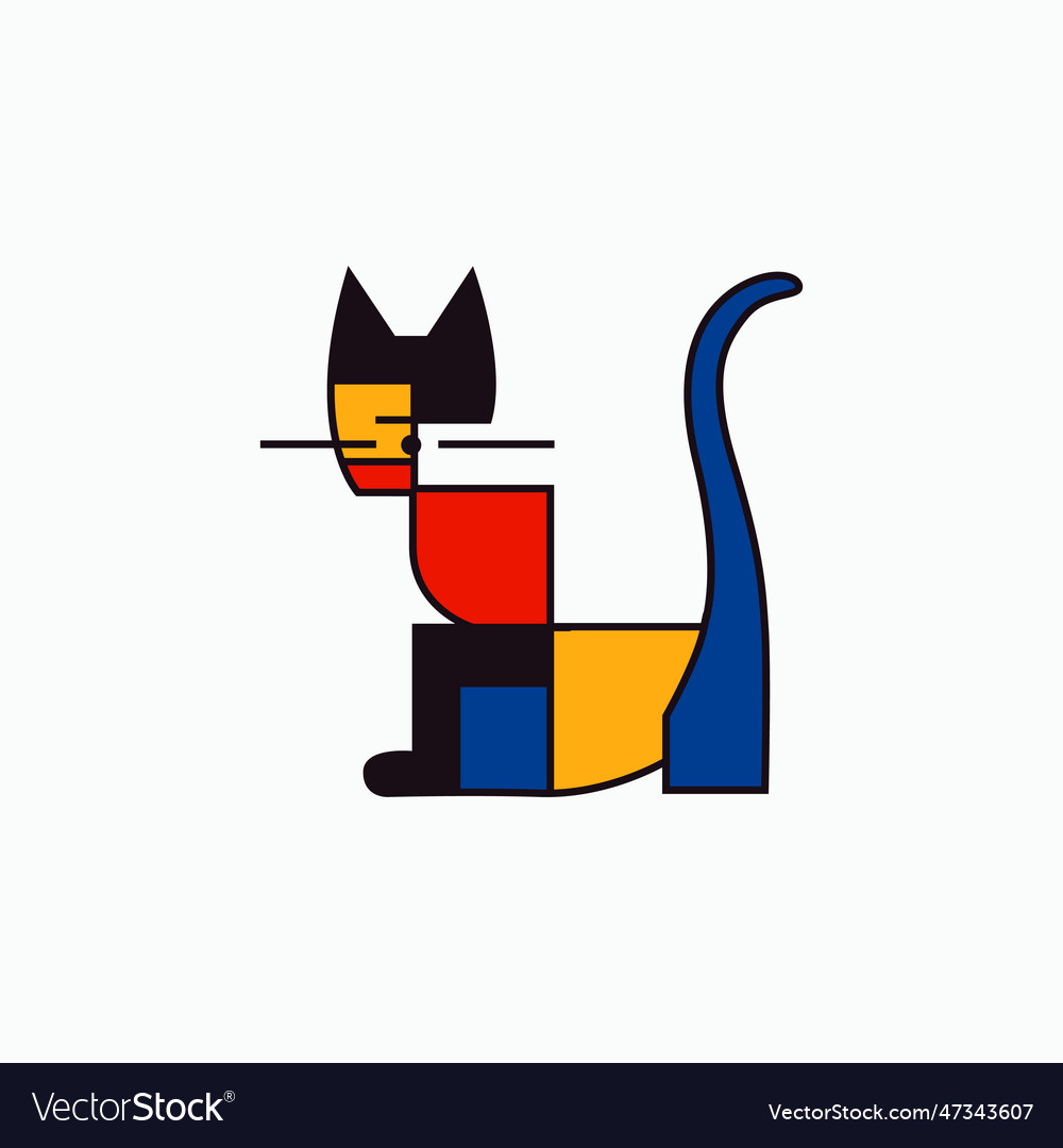 Vibrant abstract cat logo set in de stijl style