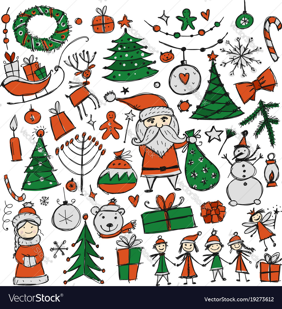 Christmas set sketch for your design Royalty Free Vector