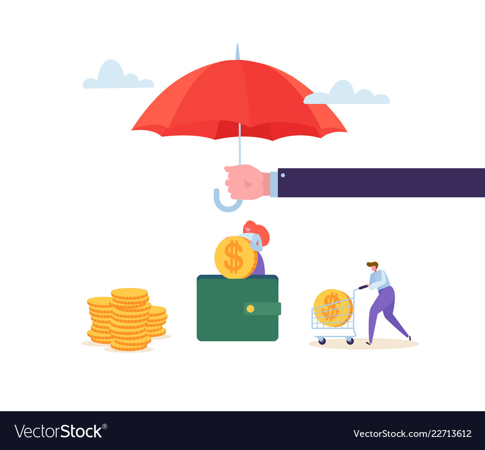 Insurance agent holding umbrella over money