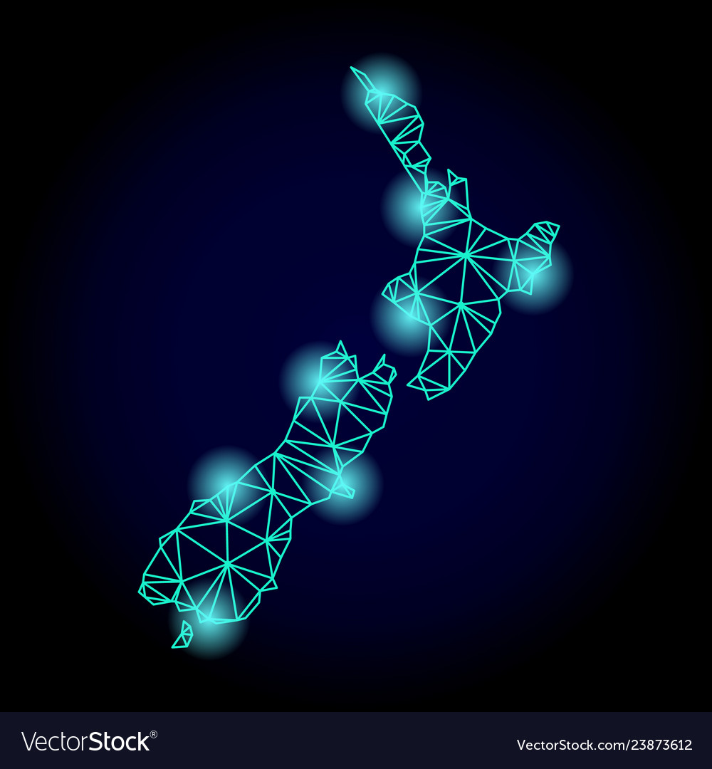 Polygonal 2d mesh map of new zealand with light