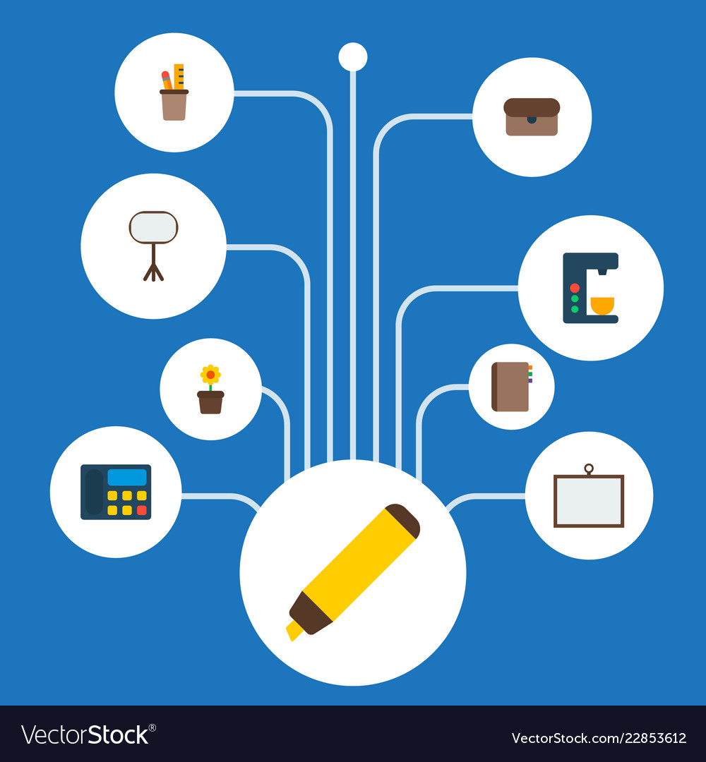 Set bureau icons flat style symbols