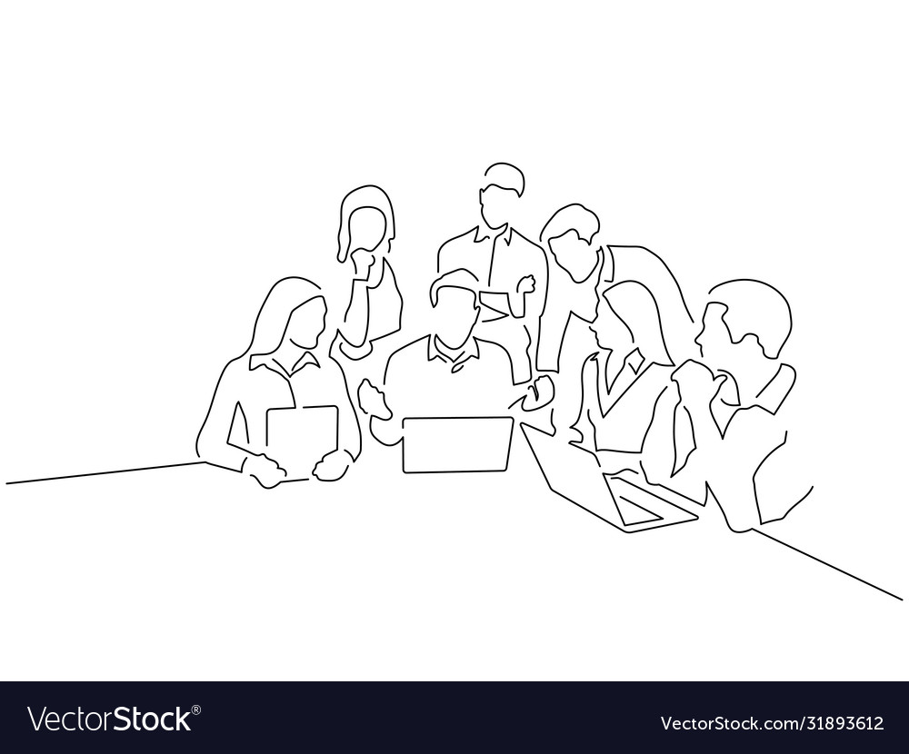 Teamwork line drawing design Royalty Free Vector Image