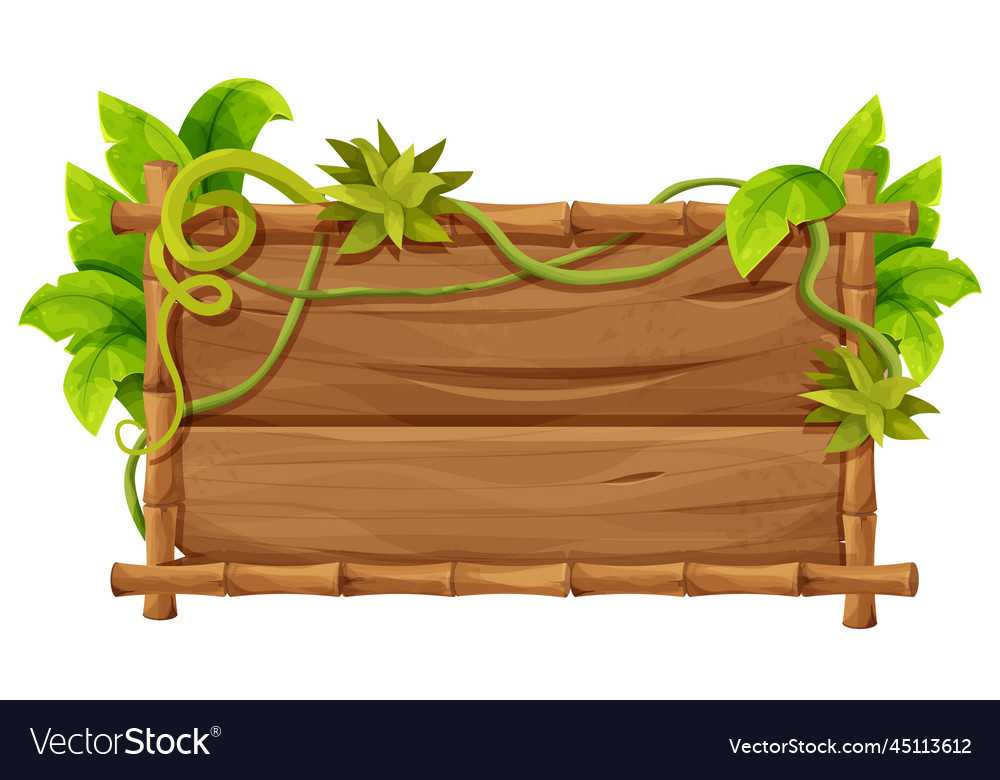 Wooden signboard bamboo frame decorated Royalty Free Vector