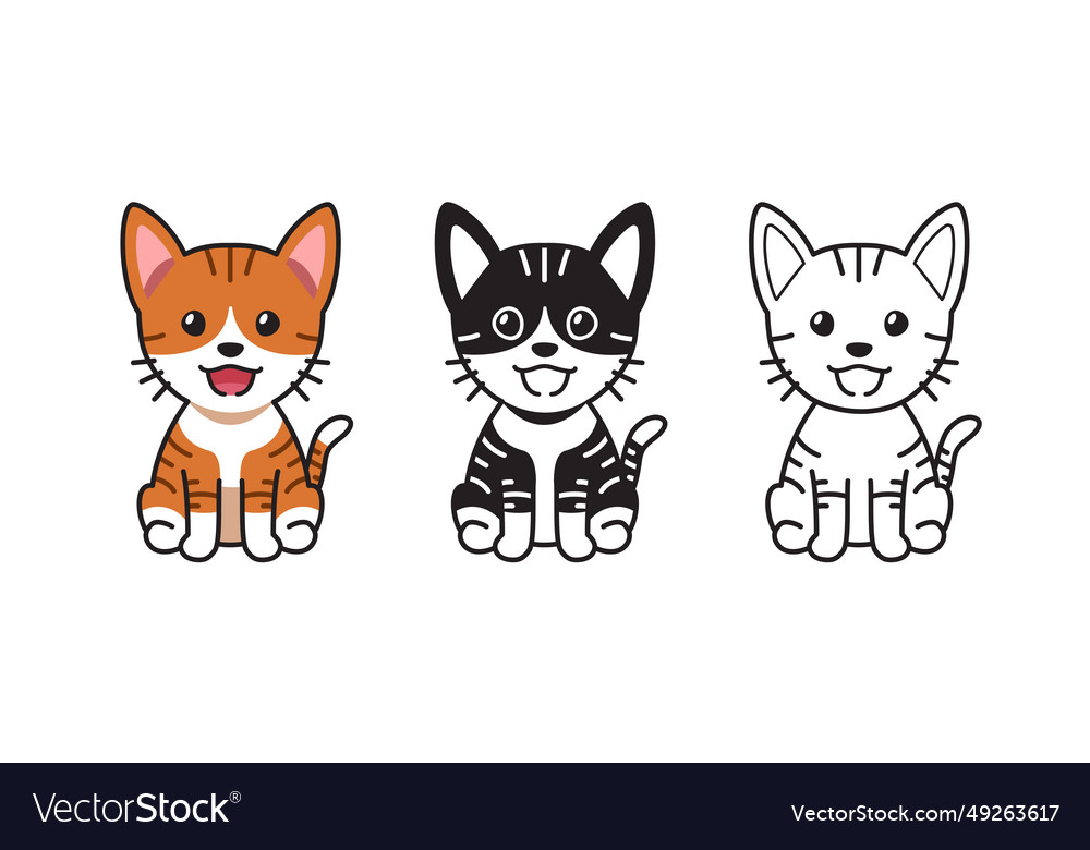 Cartoon set of tabby cat Royalty Free Vector Image