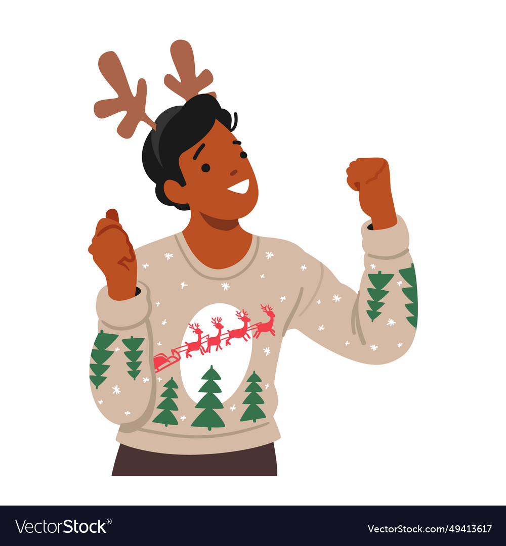 Cheerful black man character in a cozy christmas