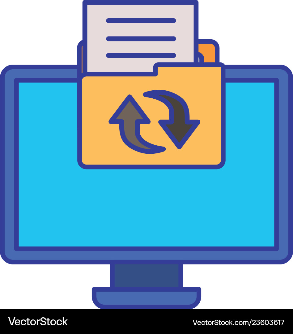 Computer screen with objects isolated icon Vector Image