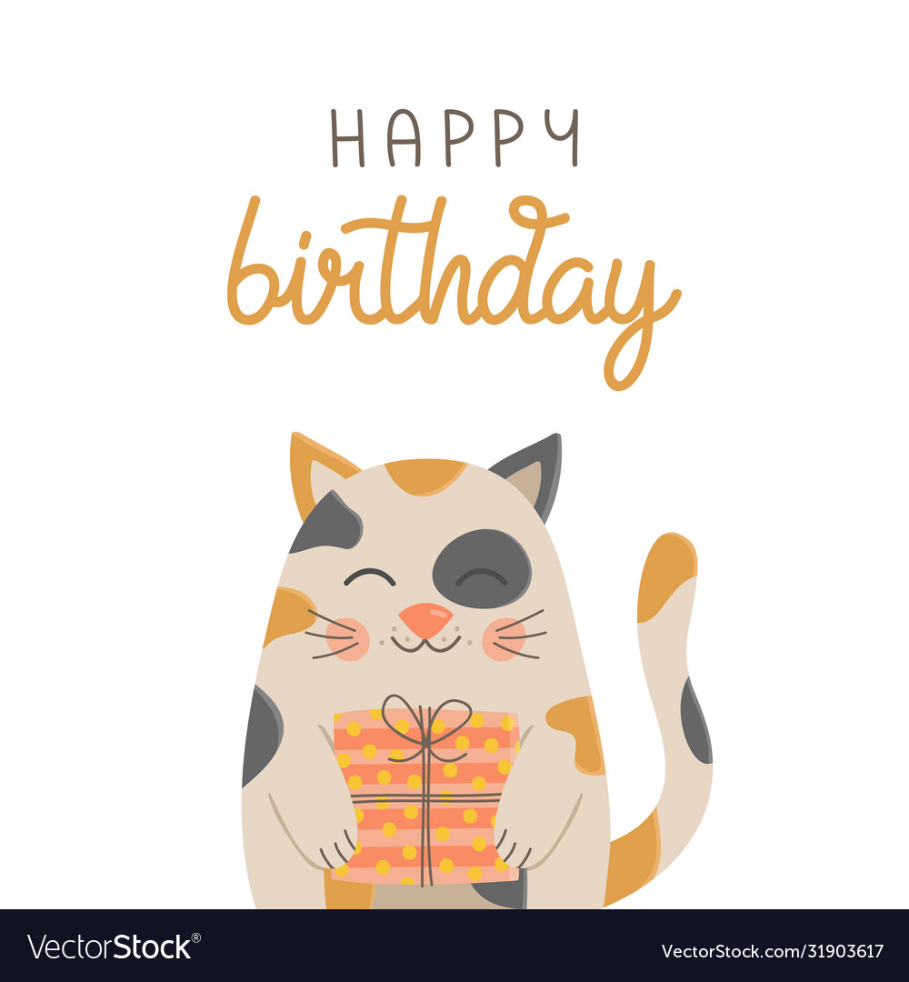 Happy birthday cat with gift card