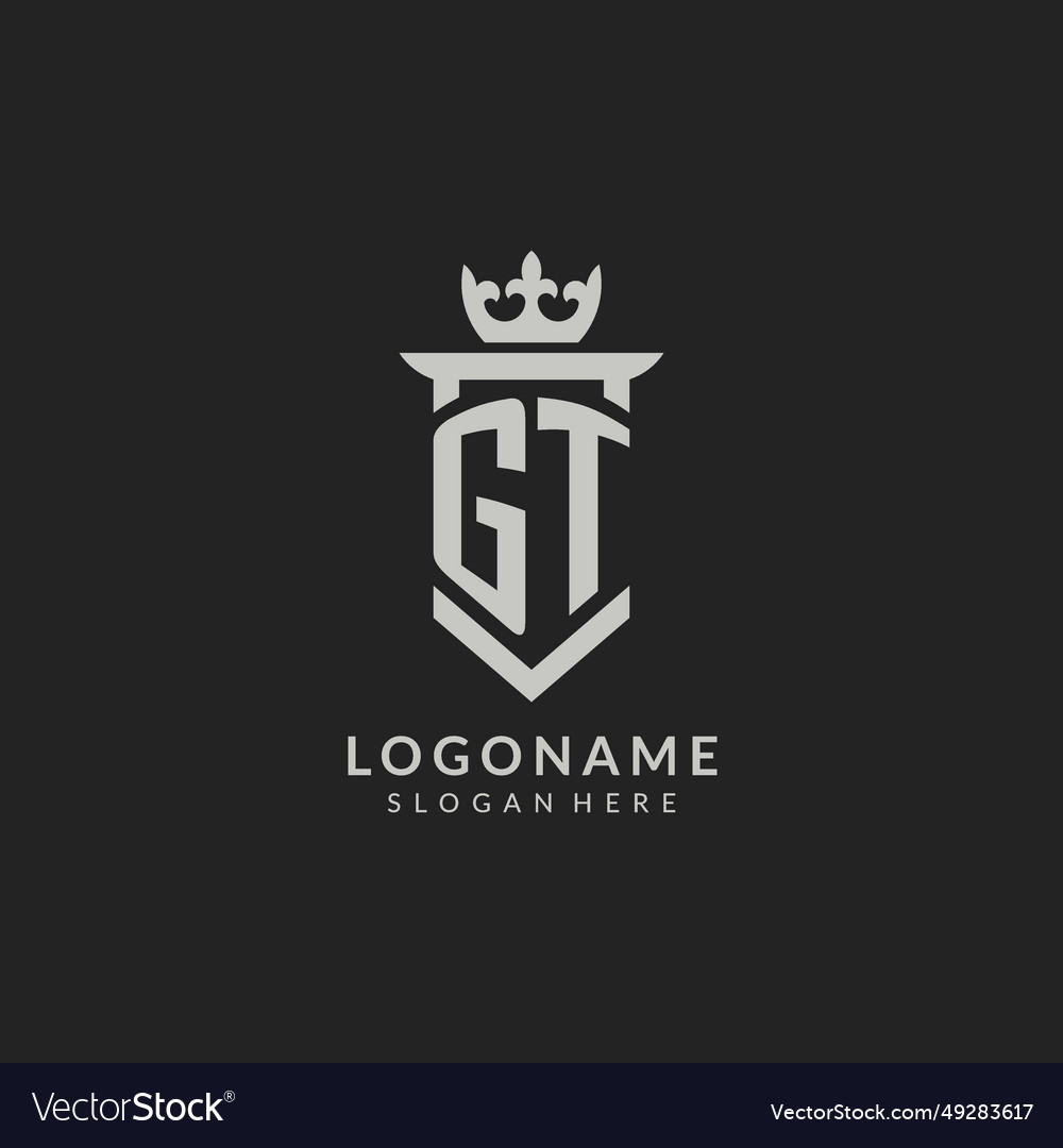 Initial gt shield and crown logo style Royalty Free Vector