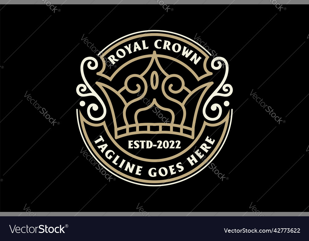 Circular vintage royal crown badge emblem label