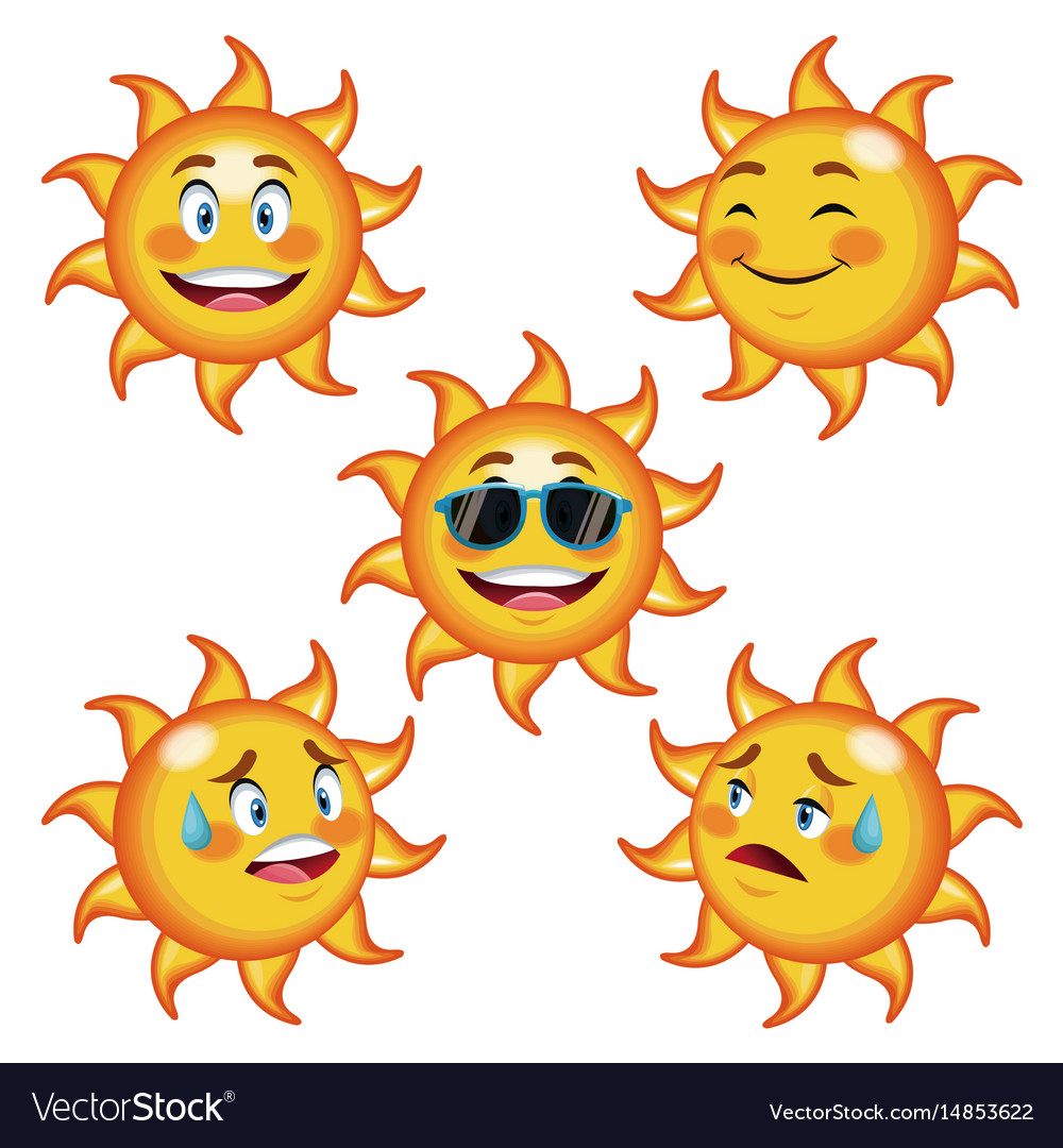 Collection funny sun different face cartoon