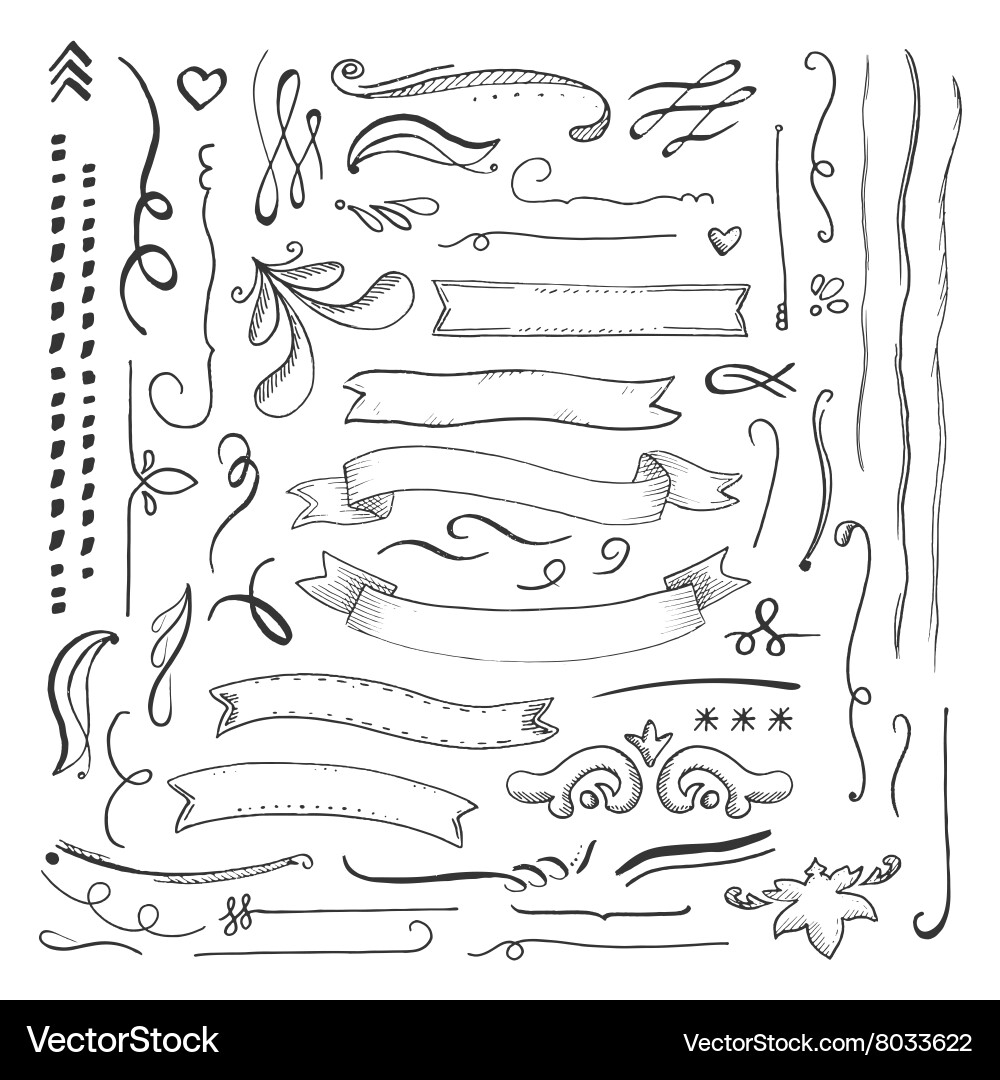 Ink engaved hand drawn decorative elements set Vector Image