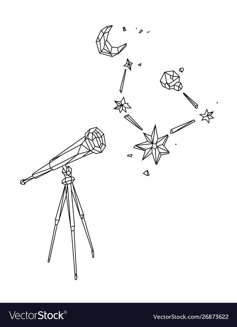 Low poly a telescope against starry sky