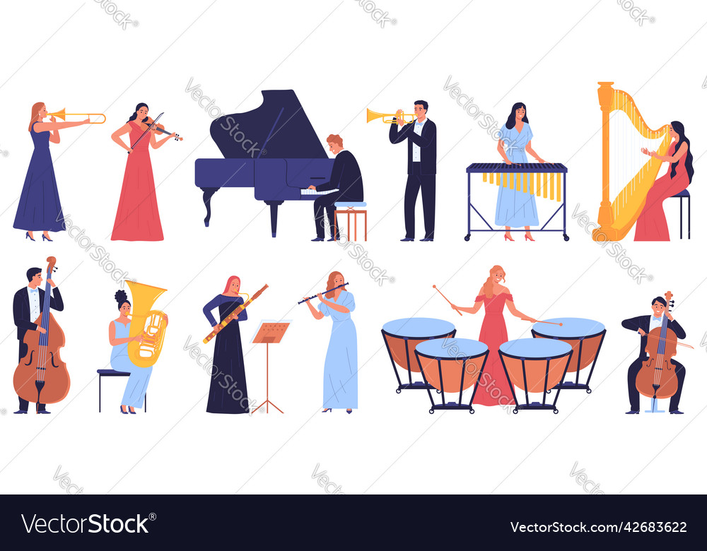 Orchestral musicians icon set Royalty Free Vector Image