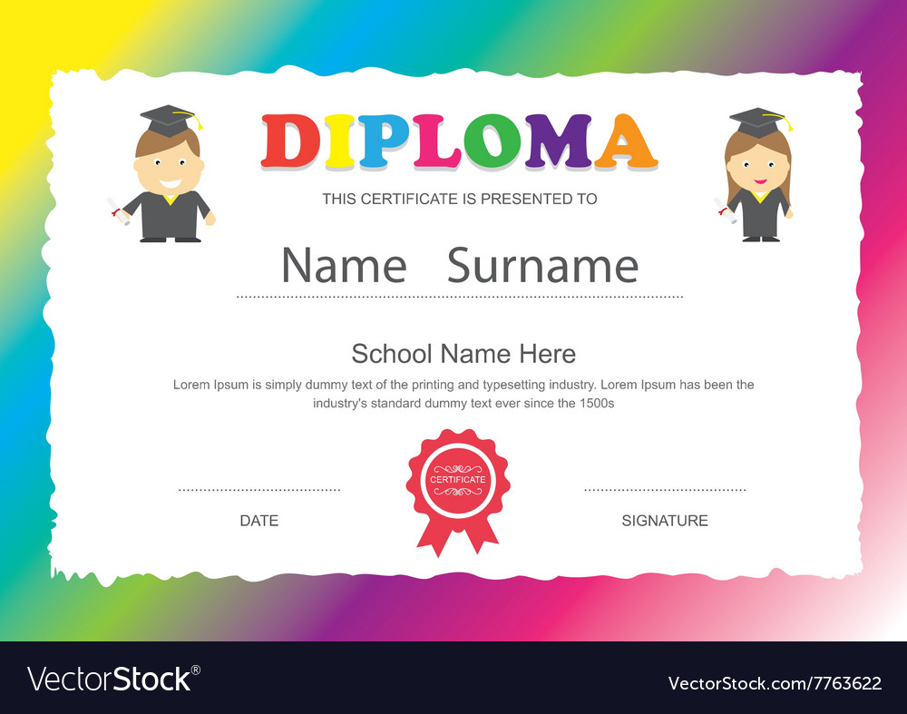 Preschool kids elementary school diploma Vector Image