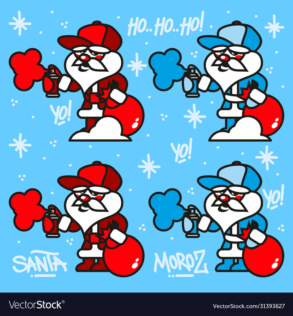 Hiphop ded moroz and santa claus spraying graffity