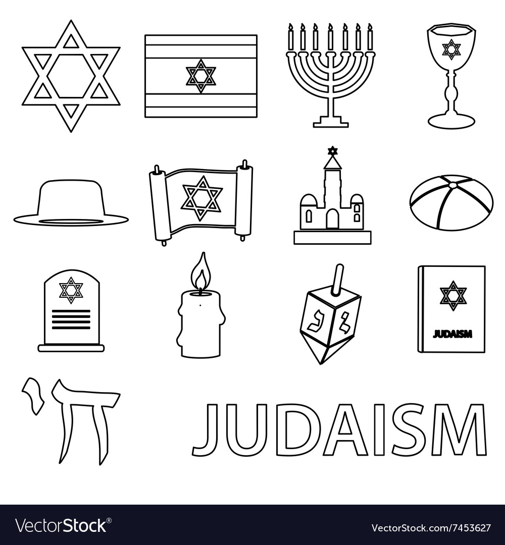 Judaism Religion Symbols Set Of Outline Icons Vector Image