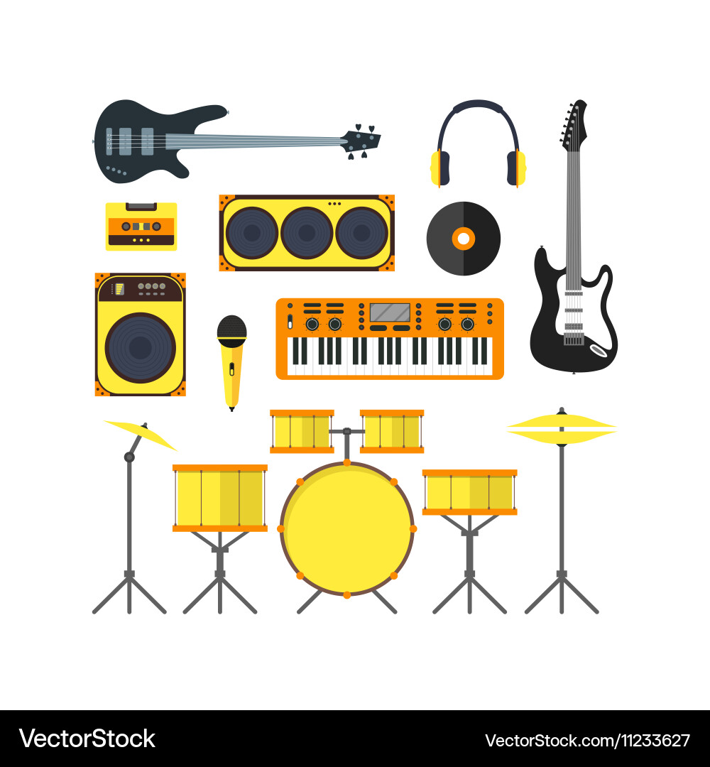 Musical instruments set flat Royalty Free Vector Image
