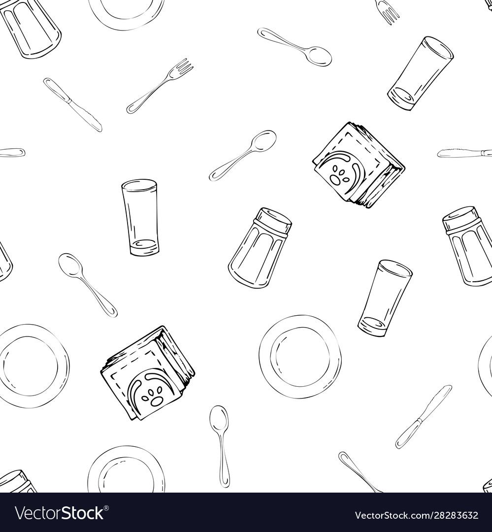 Hand drawn seamless pattern with kitchen