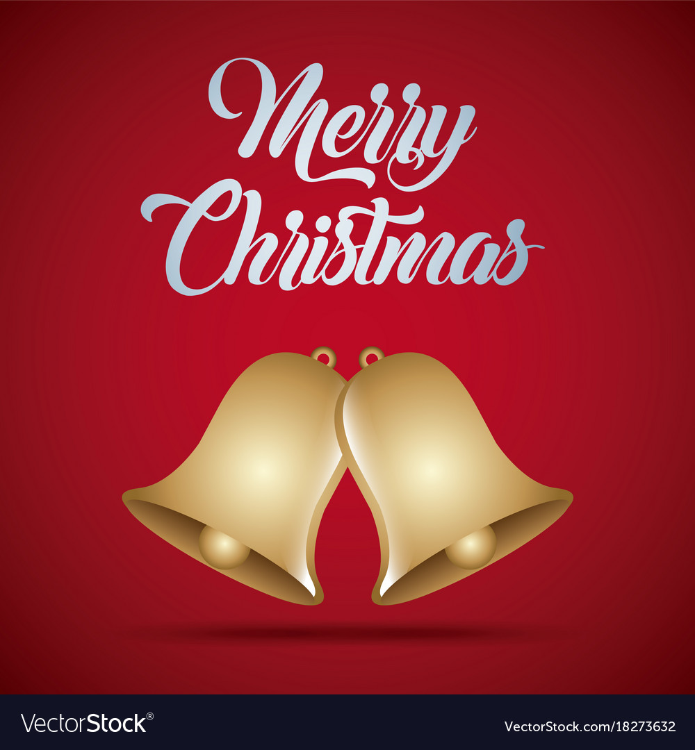 Merry christmas card golden bells decoration