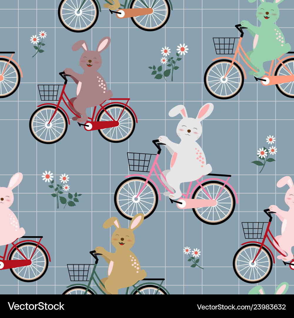 Rabbits the gang on colorful bicycle pattern Vector Image