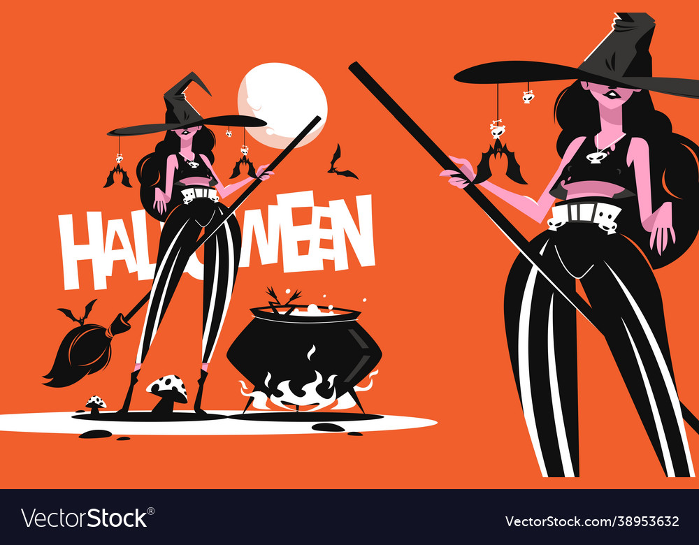 Witch in hat with broom vector image Witch in hat with broom