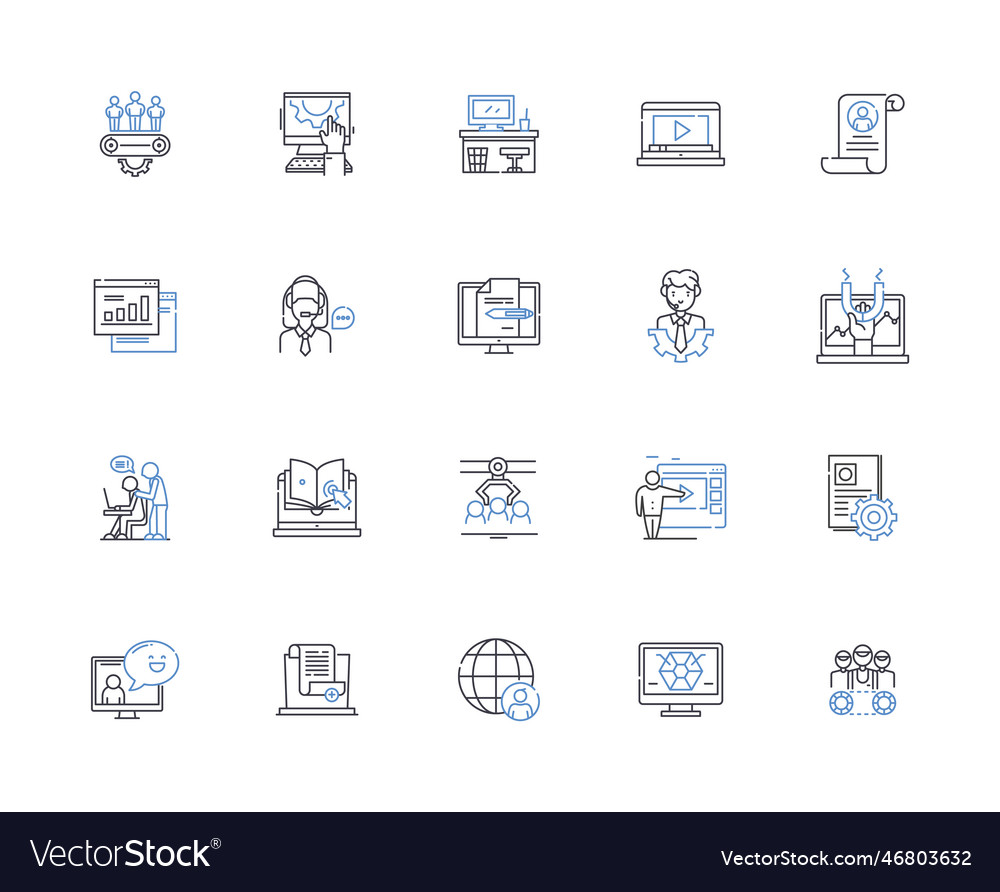 Working class line icons collection labour blue