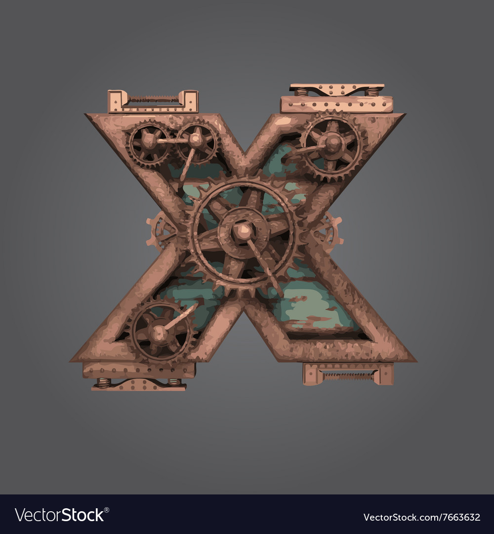 X rusted letter with gears