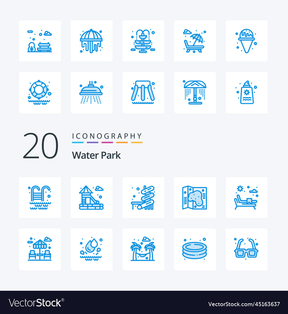 20 water park blue color icon pack like water Vector Image