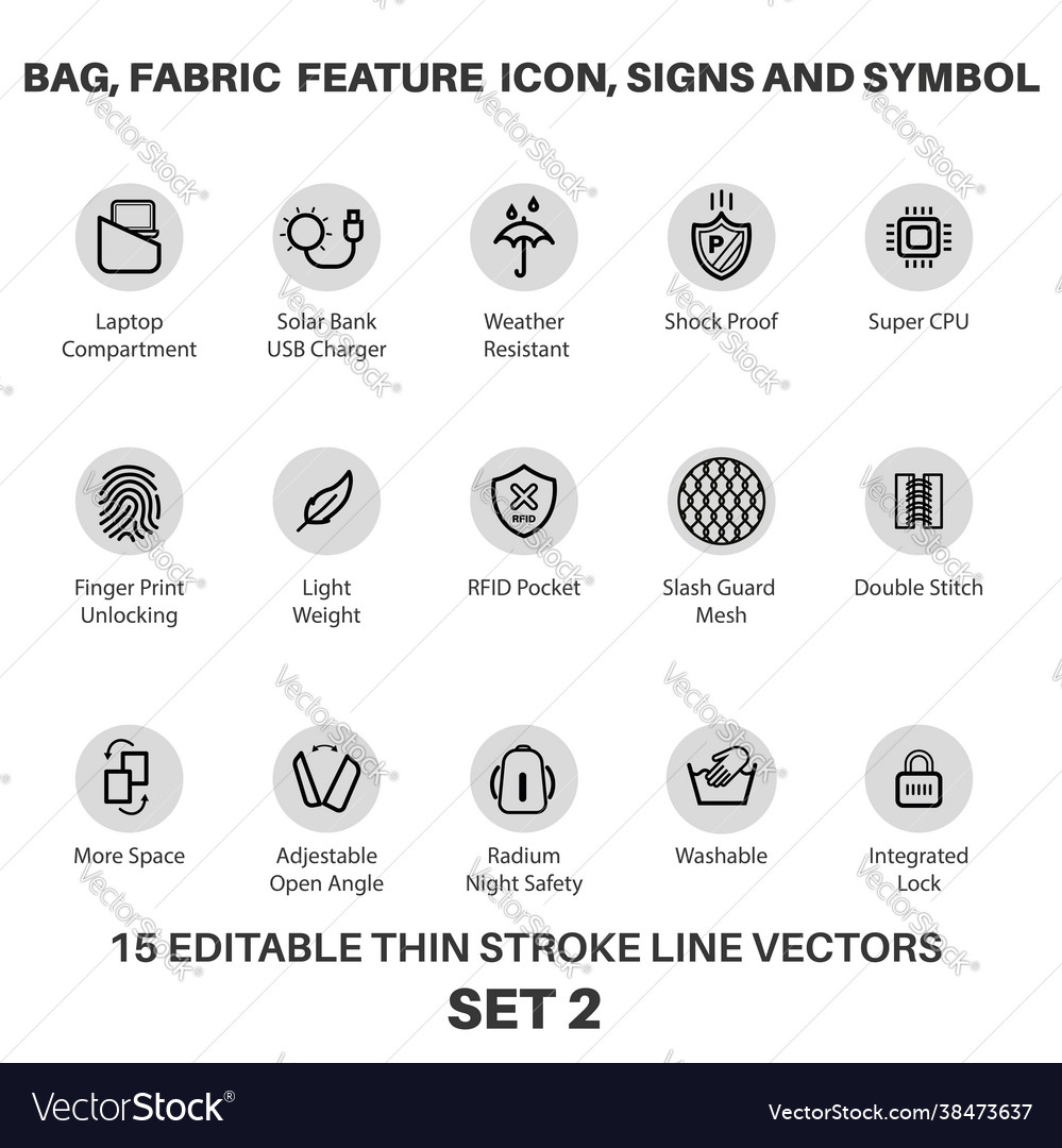 Bag and backpack fabric feature icon laptop Vector Image