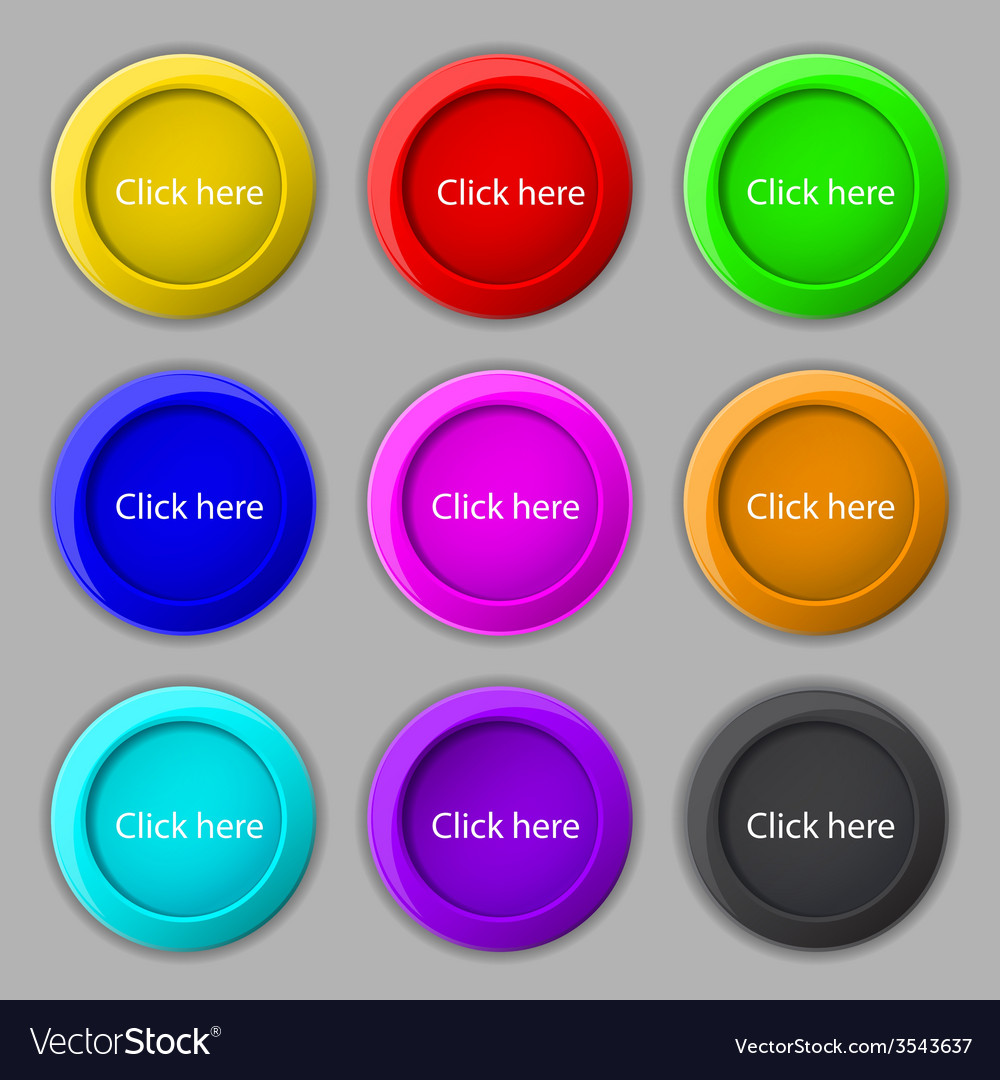 Click here sign icon press button set of colored