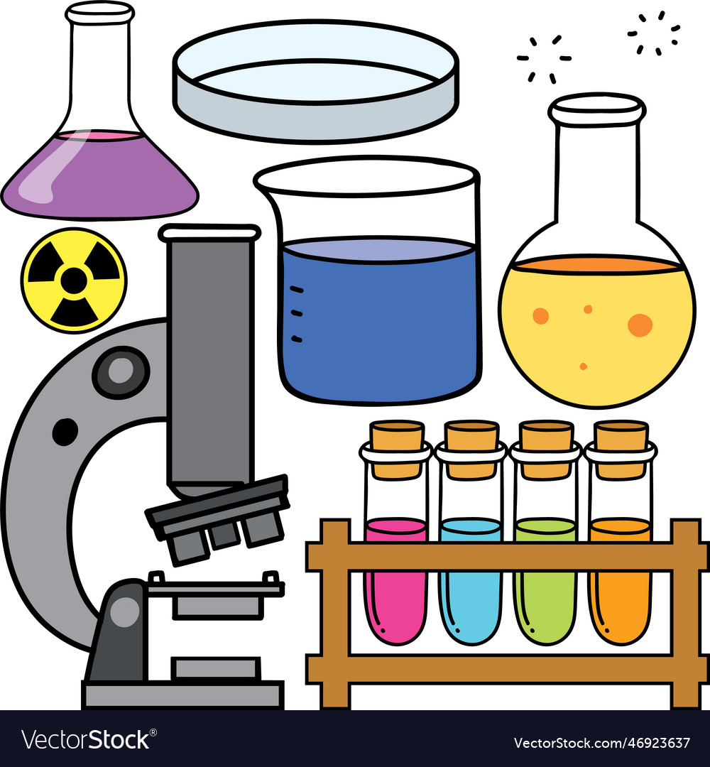 Colorful science objects and icons set Royalty Free Vector