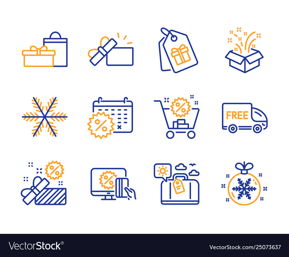 Snowflake gifts and shopping cart icons set