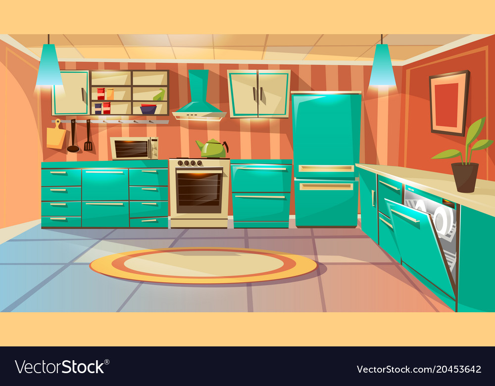 Cartoon modern kitchen interior background Vector Image