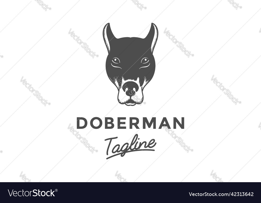 Vintage sniffer doberman dog head face logo design